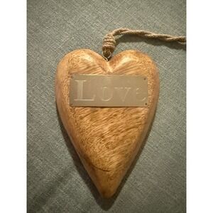 Rustic Hand Carved Wooden Heart Love‎ Metal Plaque Hanging Wall Decor Ornament